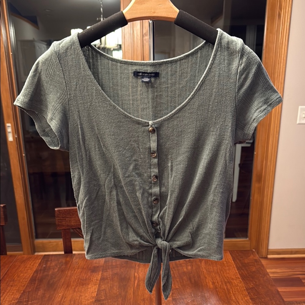 Women's Green Button-Front Tie Top